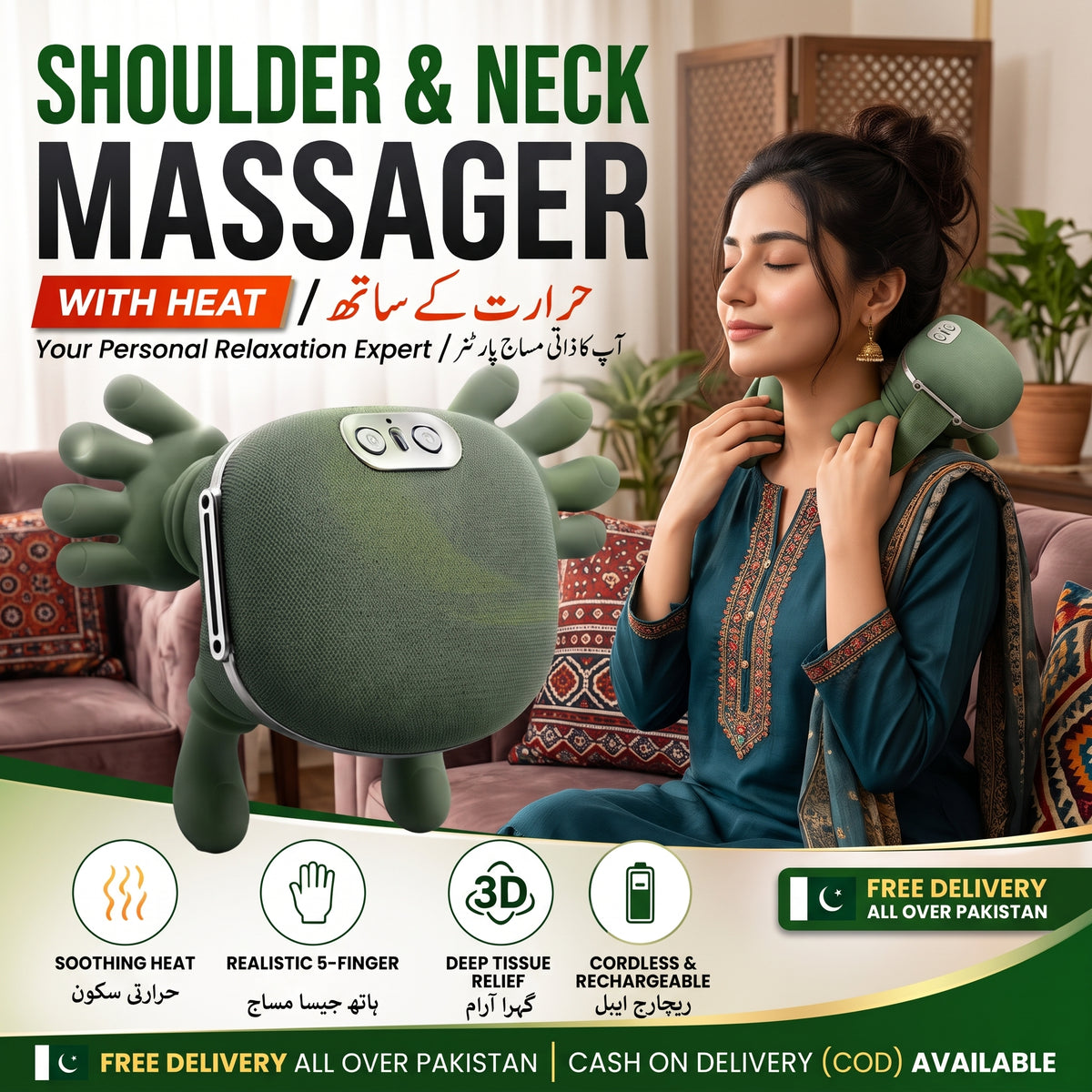 Rechargeable Cervical Neck & Body Massager – Deep Tissue Kneading Pain Relief