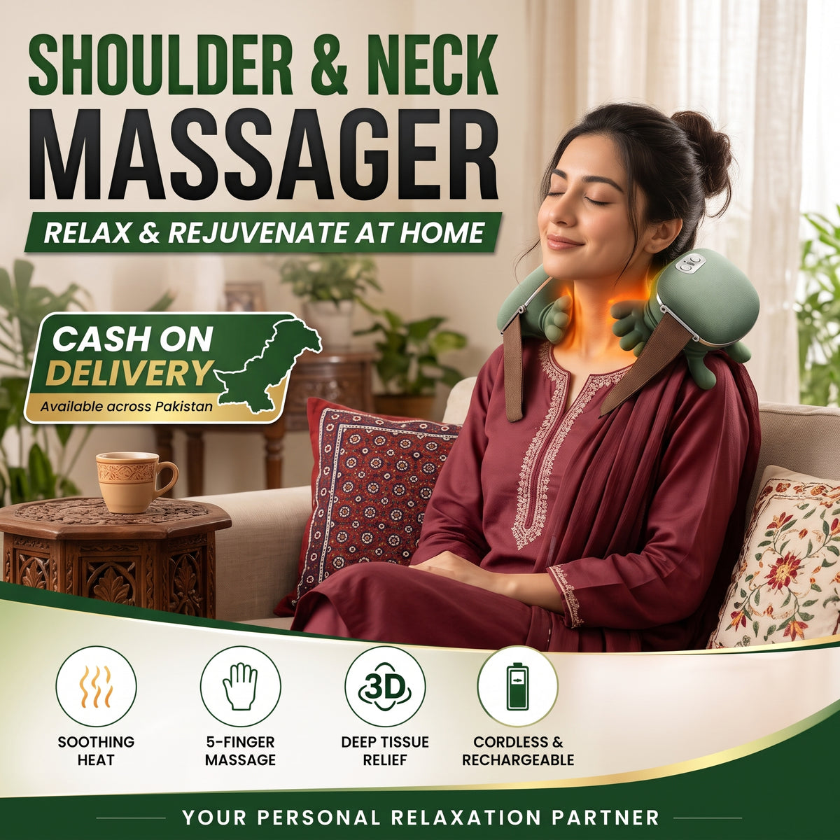 Rechargeable Cervical Neck & Body Massager – Deep Tissue Kneading Pain Relief