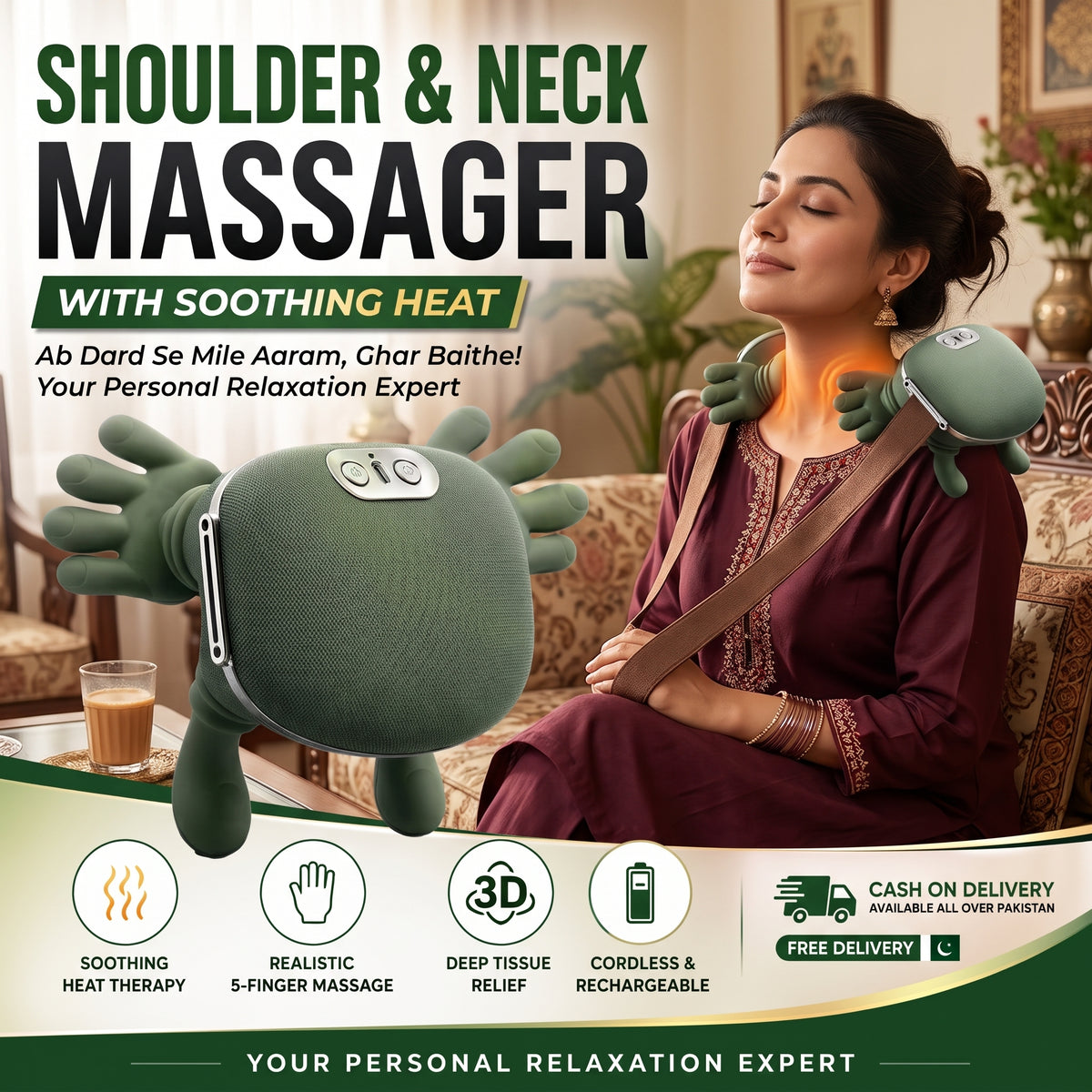 Rechargeable Cervical Neck & Body Massager – Deep Tissue Kneading Pain Relief
